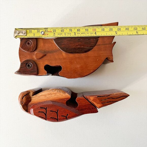 Owl Parrot Wooden Puzzle Boxes 2 Bird Animal Shaped Wood Trinket Boxes - Picture 5 of 6